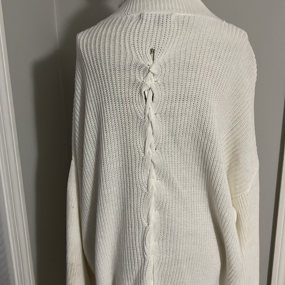 La Charme Off White Sweater Dress Back Tie Detail Long Sleeves - Picture 8 of 12